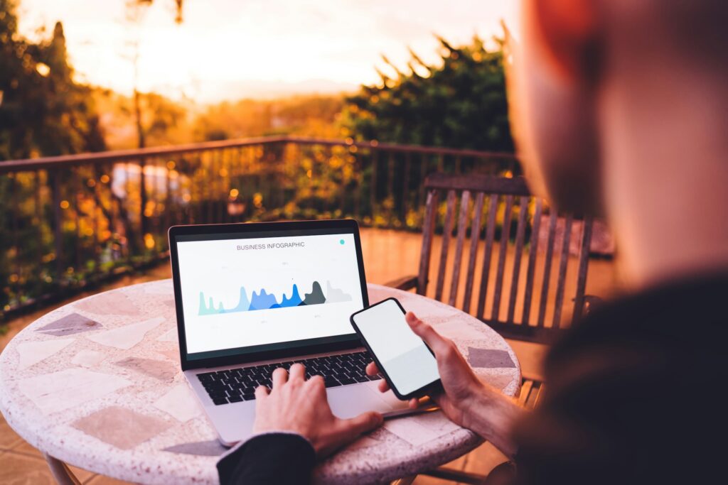 Mockup smartphone gadget with copy space area for financial graph charts